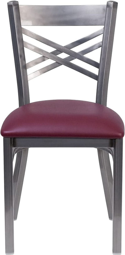 Two Pack Hercules Burgundy Vinyl X Back Metal Dining Chairs For Restaurant Bar And Home Use