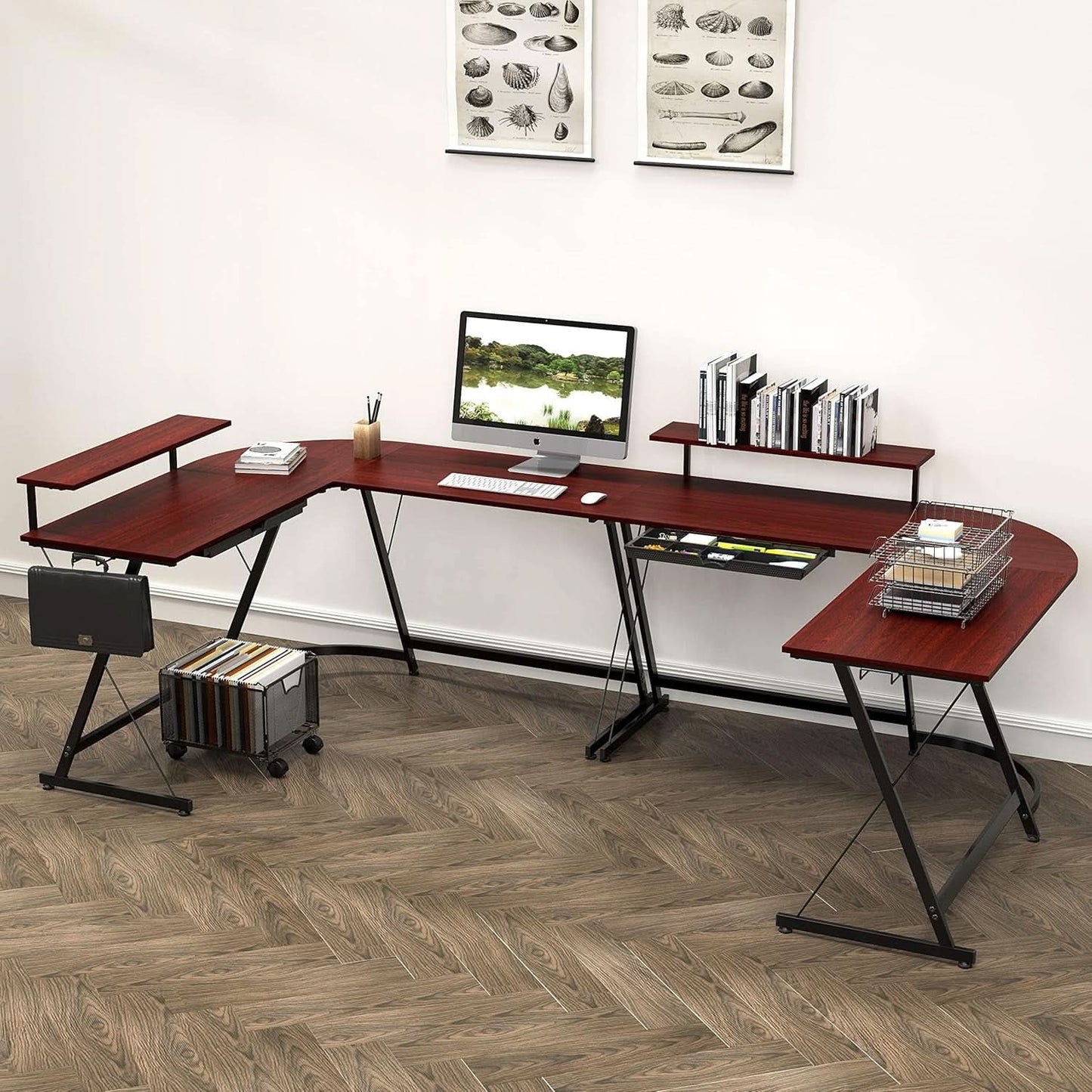 Vista L Shape Desk With Adjustable Monitor Stand Cherry