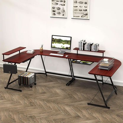 Vista L Shape Desk With Adjustable Monitor Stand Cherry