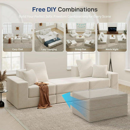 Beige Modular Sectional Sofa With Reversible Chaise