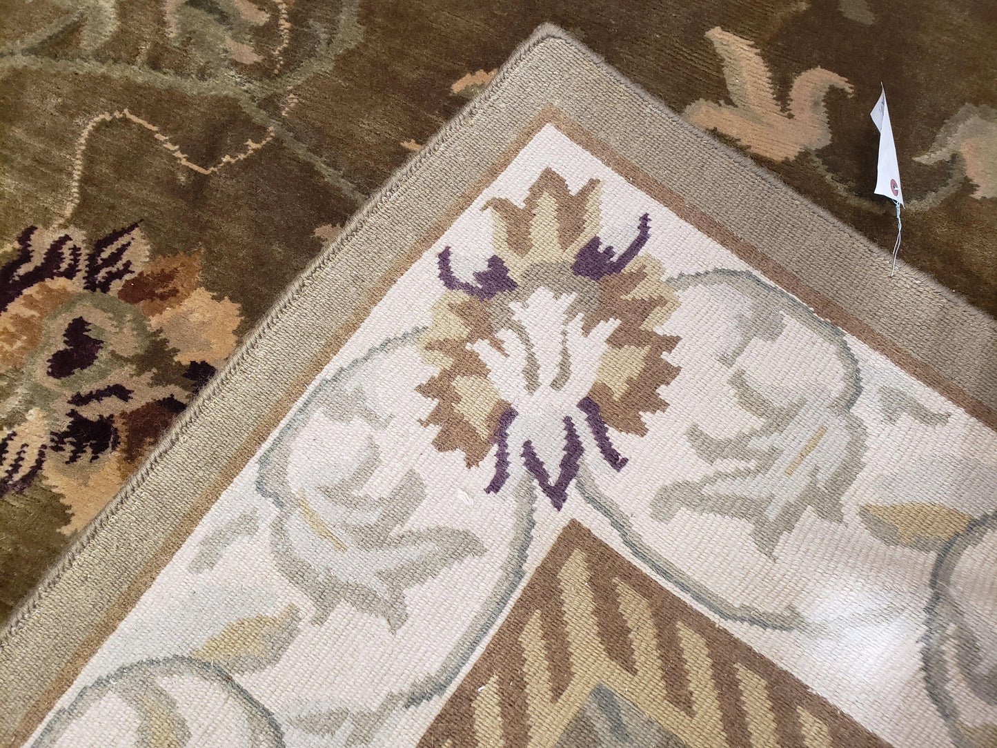 8x10 Rug - Plush Tibetan Rug - Green & Beige Floral Rug - Large Handmade Wool Rug - 250x300 Carpet