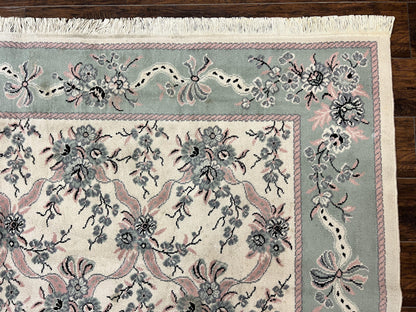 Belgium Power Loomed Rug 8x11, Ivory and Green, Wool Carpet, Floral