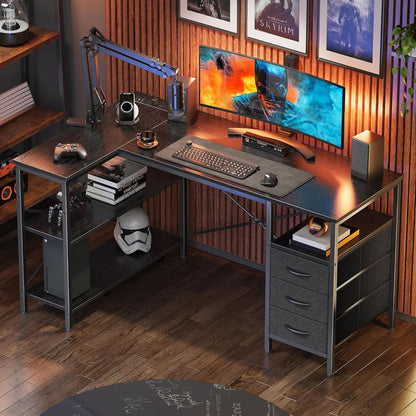 L Shaped Desk 47 Inch With Power Outlets And Ample Storage