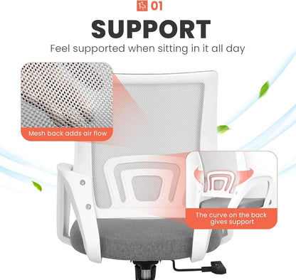 Ergonomic Grey Office Chair With Lumbar Support Mesh