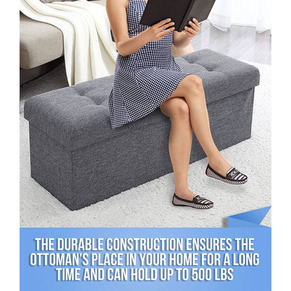 Gray 45 Inch Storage Ottoman Bench Durable Upholstery