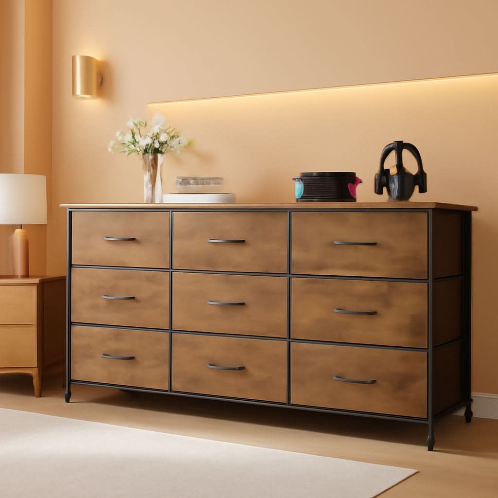 54 Inch Rustic Brown Dresser TV Console Cabinet Storage