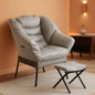 Fabric Lounge Chair With Ottoman Light Gray Overstuffed Padding