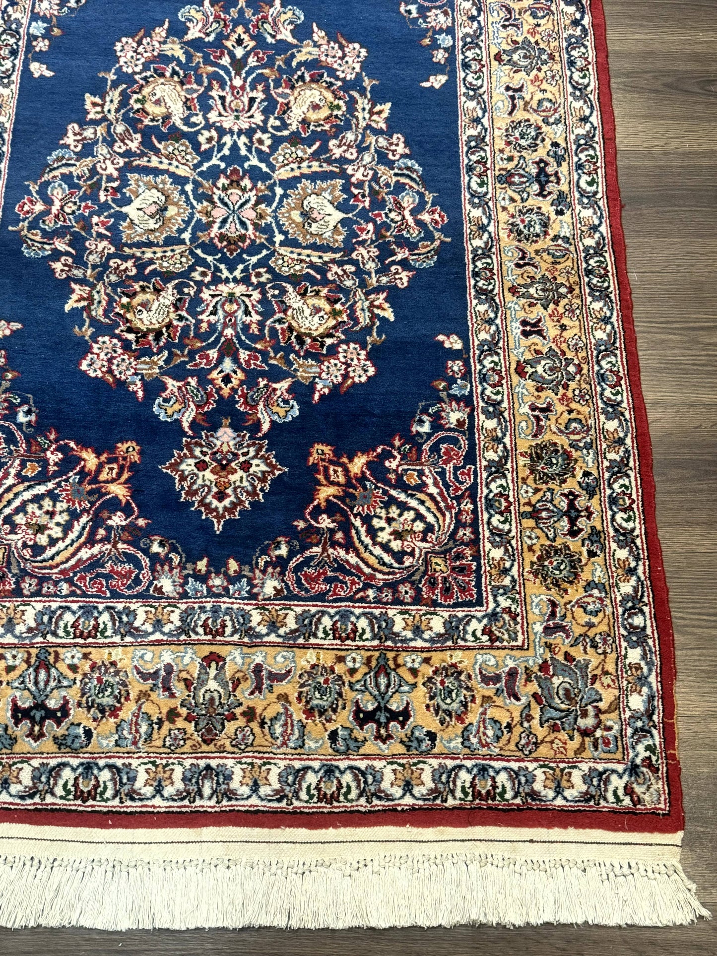 Blue Persian Qum Rug 3.6 x 5, Floral Medallion, Fine 310 KPSI