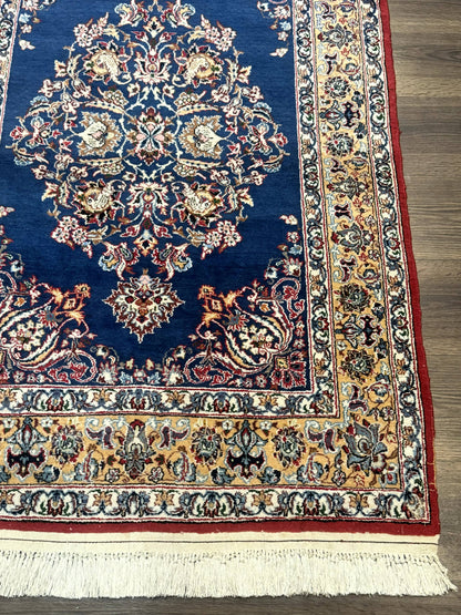 Blue Persian Qum Rug 3.6 x 5, Floral Medallion, Fine 310 KPSI