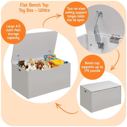 White Toy Storage Chest Bench FourCubicFeet FlipTopLid