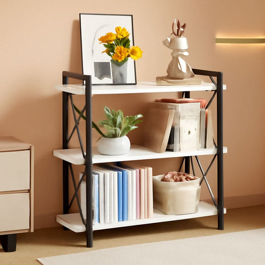 Industrial Three Tier Open Bookcase With Metal Frame Sturdy