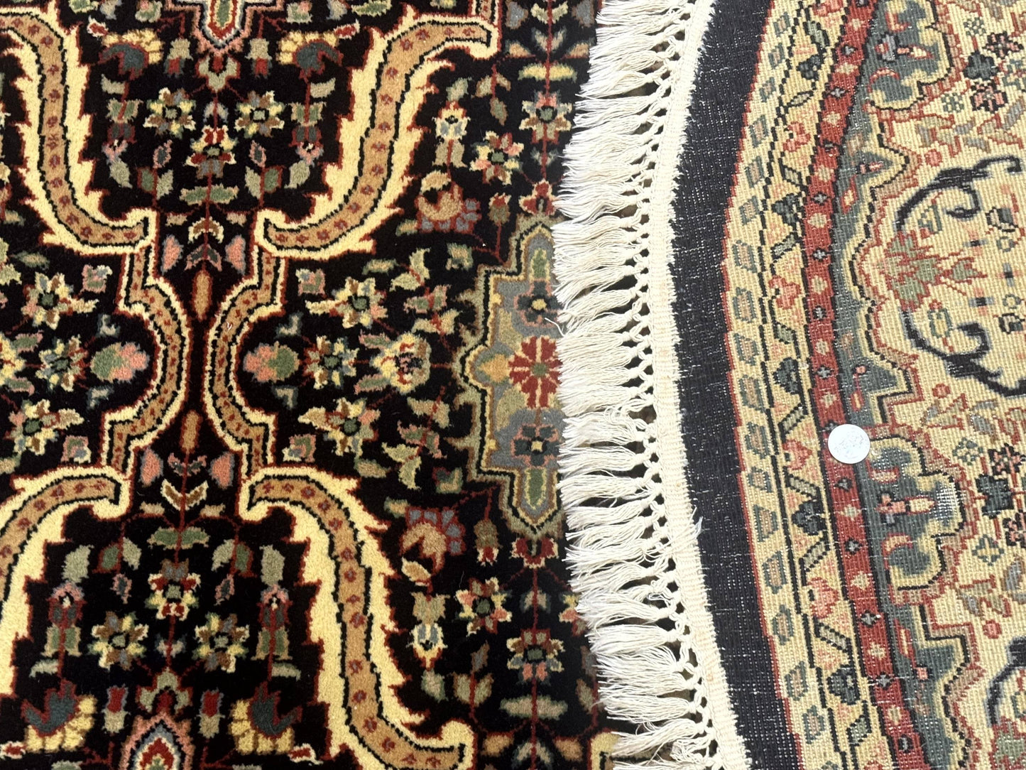 Round Indo Persian Rug 6x6, Indian Bidjar Rug, Navy Blue and Beige