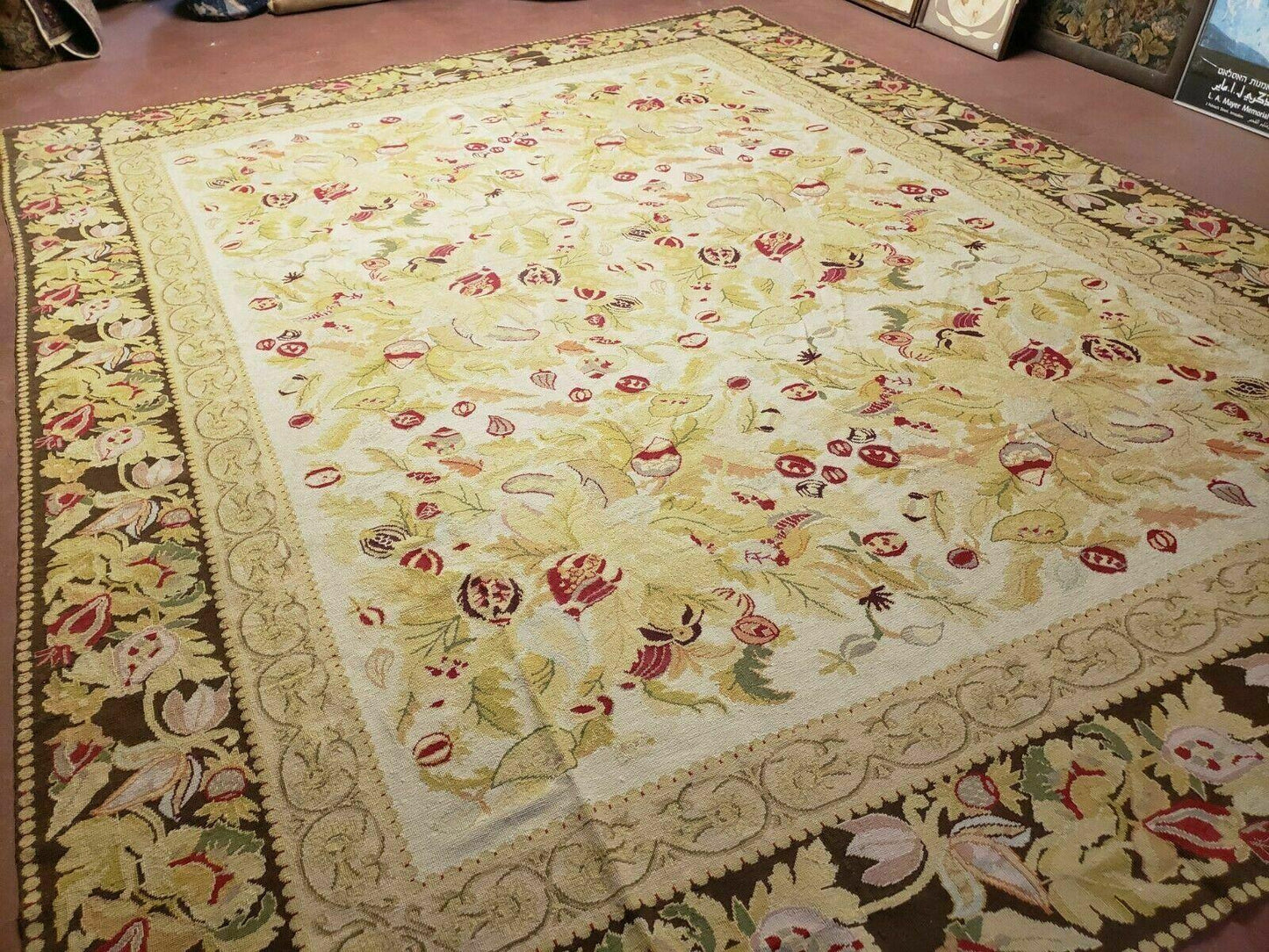 9' X 11' Handmade Chinese Needlepoint Wool Floral Rug Carpet Rose Garden Chic