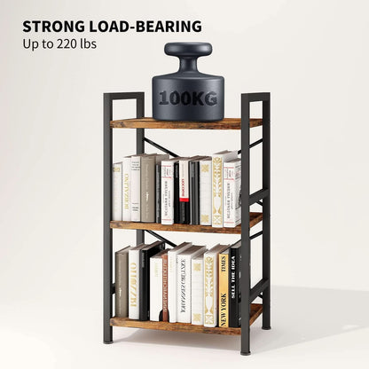 Rustic Brown 3 Tier Metal Bookshelf For Living Room