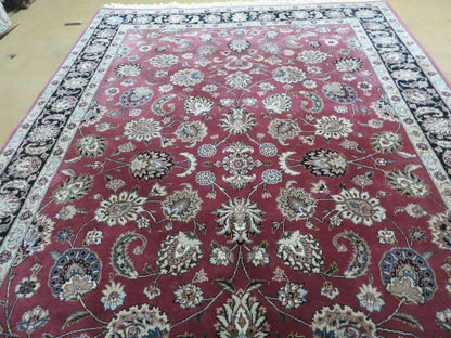 6' X 9' Vintage Handmade Fine India Floral Oriental Silk Accent Wool Rug Carpet