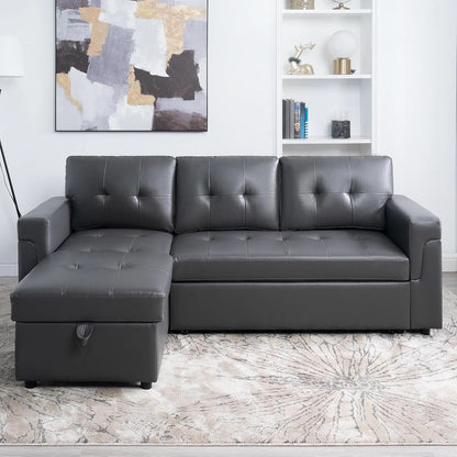 Sleeper Sectional Sofa With Convertible Bed In Dark Gray