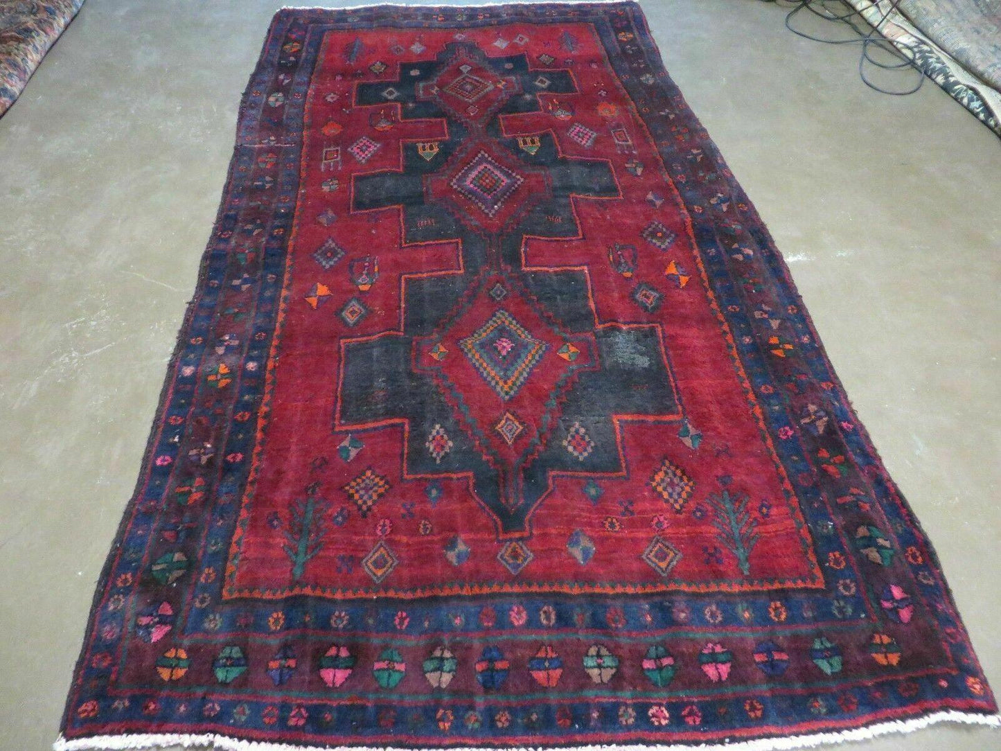 4' X 8' Antique Handmade India Geometric Oriental Wool Rug Veg Dyes Nice