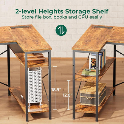 L Shaped Desk 47 Inch With Power Outlets For Home Office