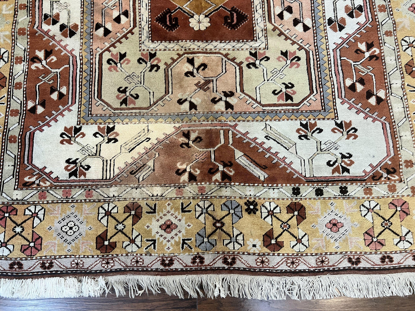 Turkish Rug 7x10, Wool Hand Knotted Vintage Carpet, Geometric Kazak Pattern
