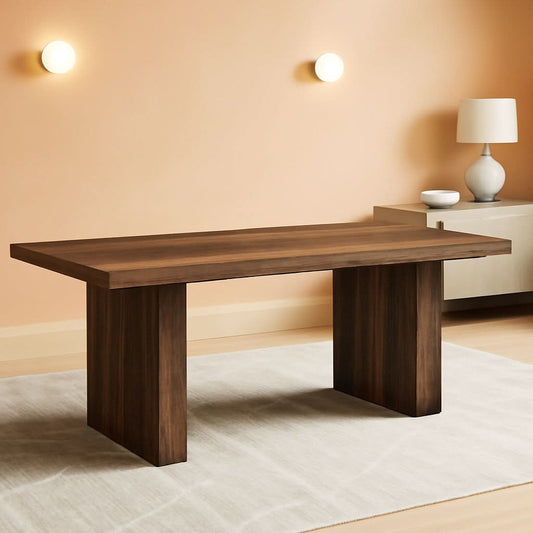 63 Inch Dark Brown Farmhouse Dining Table With Large Tabletop For 4 To 6 People