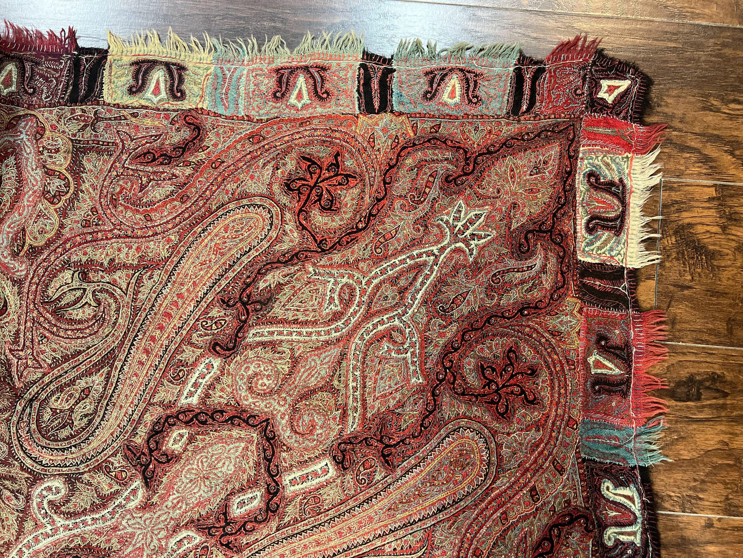 Antique Indian Kashmiri Shawl, Needlework, Signed By Masterweaver, Handmade, Rare