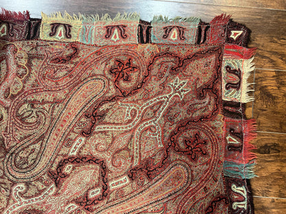 Antique Indian Kashmiri Shawl, Needlework, Signed By Masterweaver, Handmade, Rare