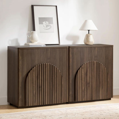 Walnut Sideboard Buffet Cabinet With Generous Storage And Wave Pattern Doors