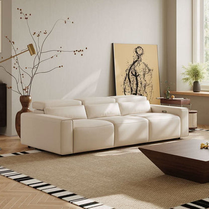 Beige 108 Inch Ultra Power Leather Modular Sectional