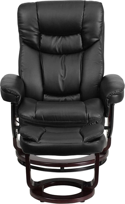 Leathersoft Upholstered Recliner With Ottoman Black