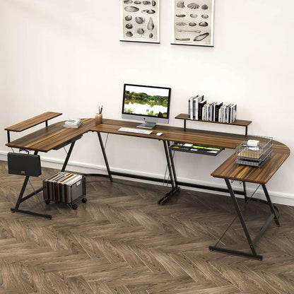 Vista L Shape Desk With Monitor Stand Walnut Finish