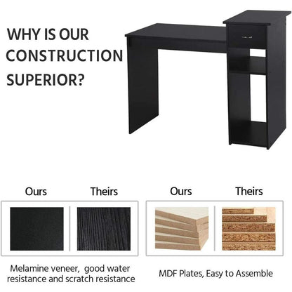 Black Wooden Computer Desk With Storage Drawer Cpu Stand