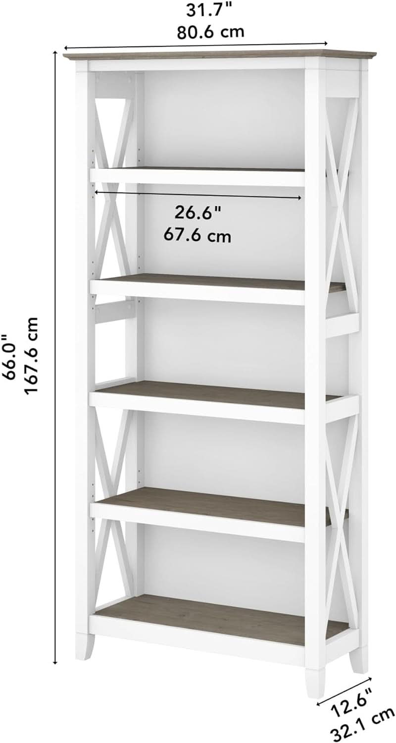 Bush Furniture Key West 66 Inch Bookcase Shiplap Gray White
