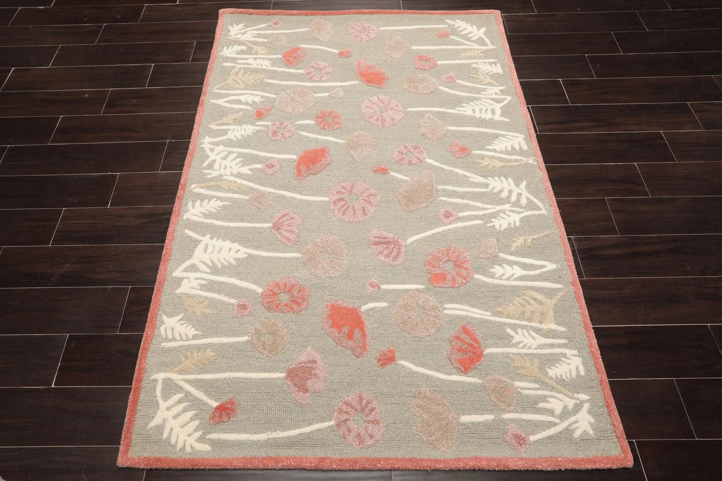 LoomBloom Multi Size Gray Beige Hand Tufted Contemporary Floral Wool and Faux Silk Oriental Area Rug