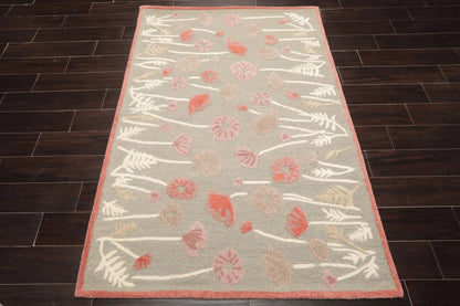 LoomBloom Multi Size Gray Beige Hand Tufted Contemporary Floral Wool and Faux Silk Oriental Area Rug