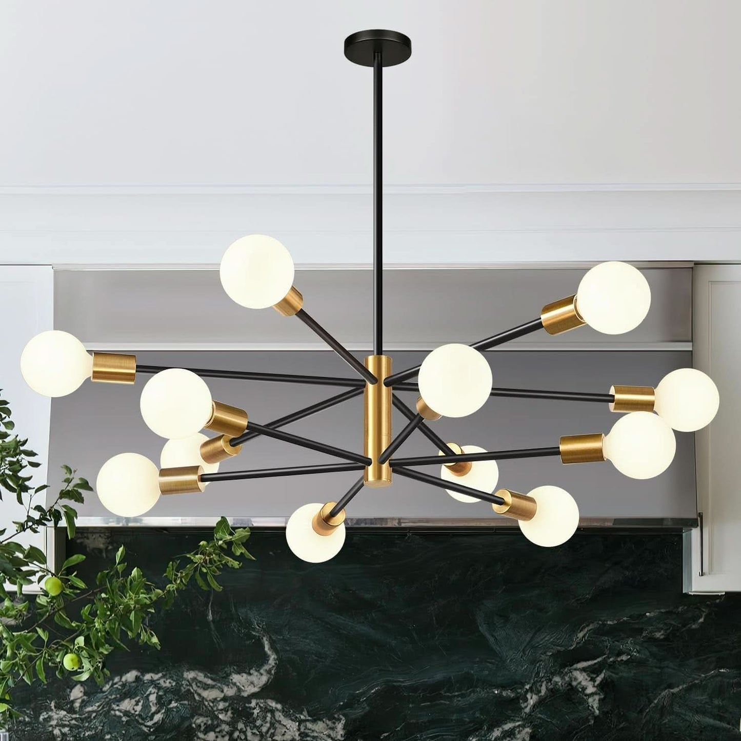 33 Inch Modern Black Gold Chandelier 12 Light Adjustable