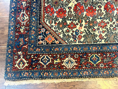 Persian Tribal Rug 3x5, Antique Persian Carpet, Floral Roses, Handmade, Persian Zanjan Rug