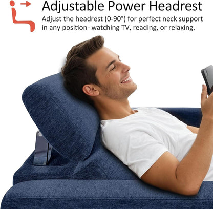 Navy Blue Zero Wall Hugger Power Reclining Sofa USB Ports