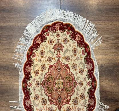 Small Oval Persian Tabriz Rug 2x4, Kork Wool and Silk Highlights, Fine 260 KPSI