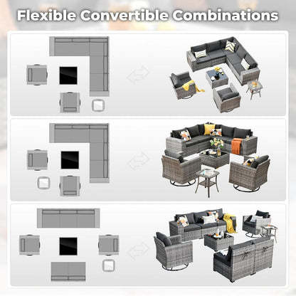 Modern 9 Piece Outdoor Wicker Sectional Sofa Set