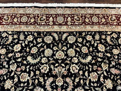Sino Persian Rug 9x12, Fine Elegant Oriental Carpet 200 KPSI, Black and Dark Red, Allover Floral