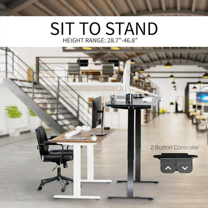 60 Inch Electric Height Adjustable Desk Dark Walnut Top Black Frame