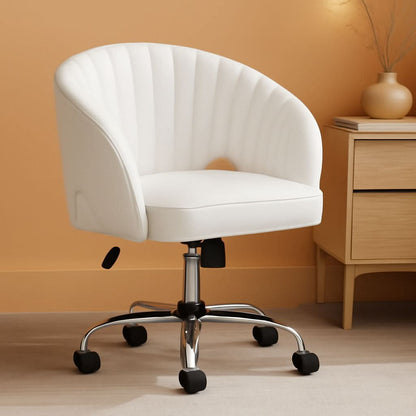 White Tufted Barrel Back Office Chair With Swivel Base