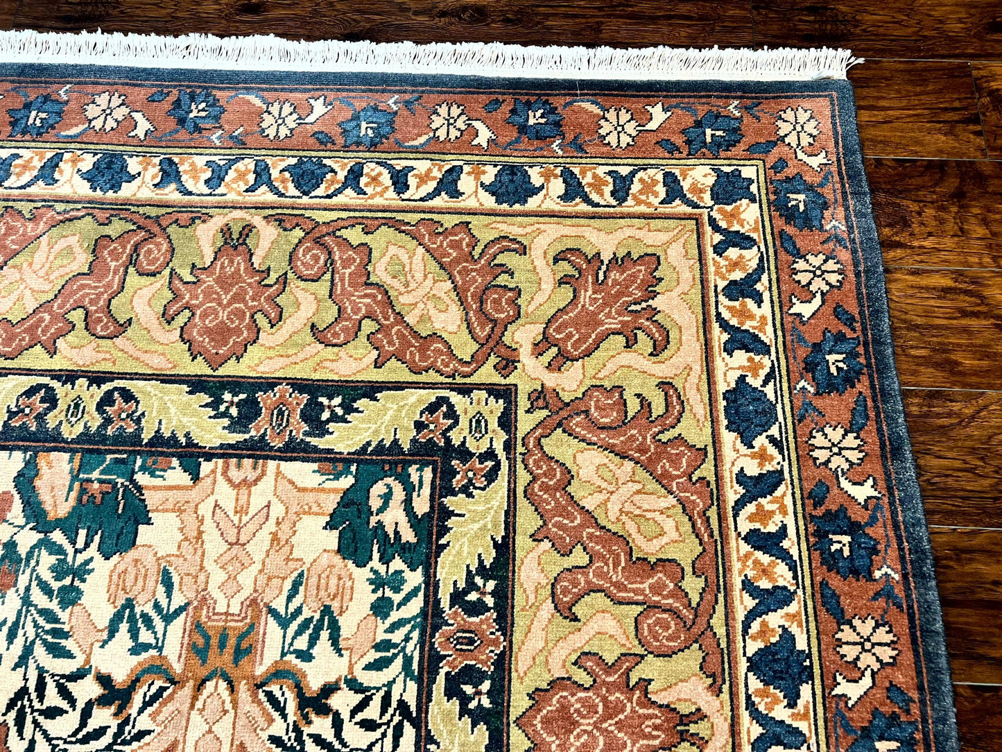 10x13 Wool Rug, Floral Pattern, Birds, Handmade Vintage Carpet, Couristan Rug, Beige