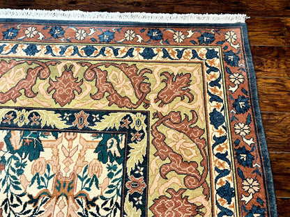 10x13 Wool Rug, Floral Pattern, Birds, Handmade Vintage Carpet, Couristan Rug, Beige