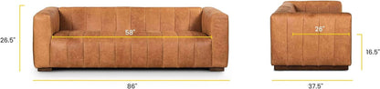 Canale 86 Inch Sofa Full Grain Italian Leather Cognac Tan