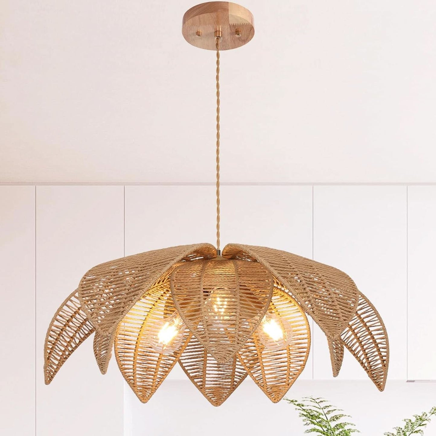 Handwoven Rattan Chandelier 24 Inch Pendant Light Fixture