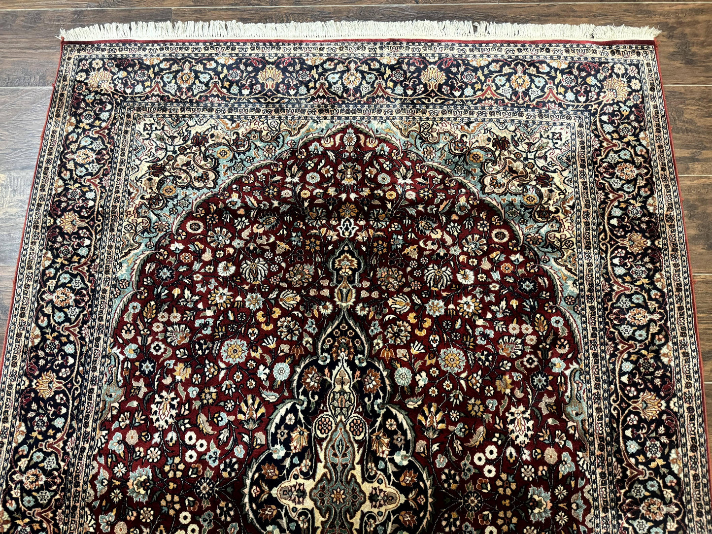 4x6 Silk Rug, Very Fine 650 KPSI, Silk Persian Carpet, Red, Floral Medallion, Sino Persian