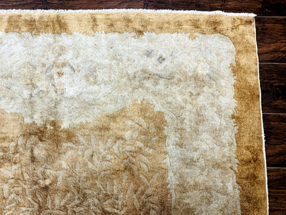 Chinese Peking Rug 5x7, Golden-Tan, Vintage Chinese Wool Carpet