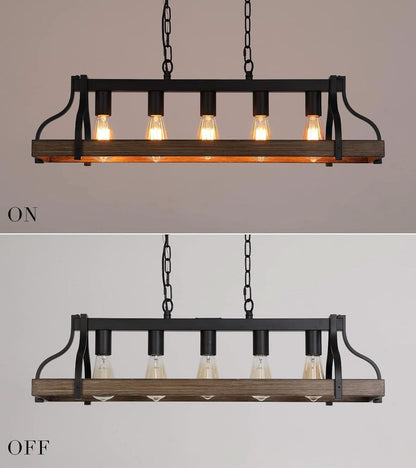 Rustic 5 Light Linear Chandelier Kitchen Island Black