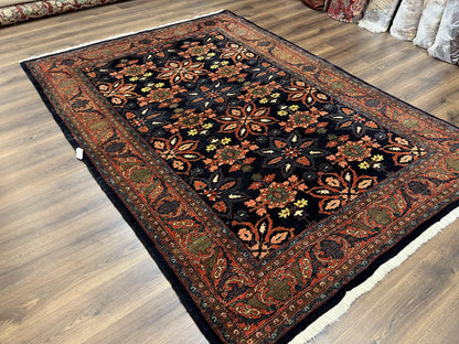 Wonderful Persian Rug 7x10, Navy Blue and Red, Allover Floral Pattern, Bidjar Carpet, Authentic Oriental Rug 7 x 10, Wool Hand Knotted Rug